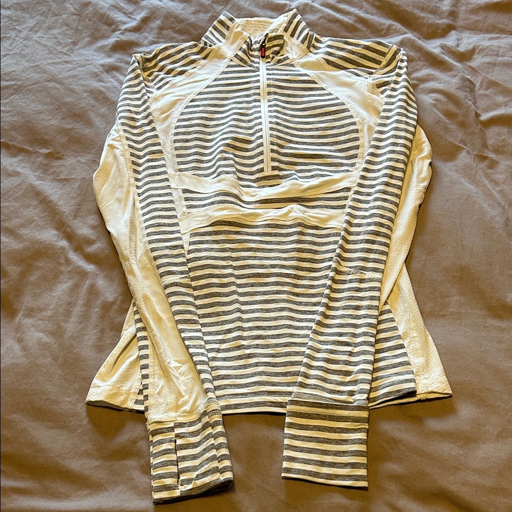 Lululemon Athletica Gray and White Striped Pullover